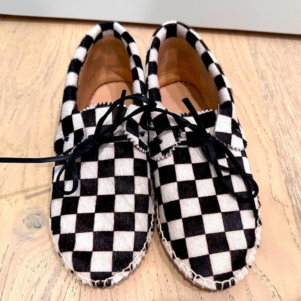The Great moccasin- black and white checkered. Size 7